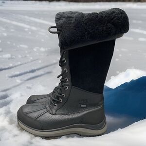 UGG Women Adirondack III Tall Black Leather Wateproof Boots Lace Up 1095142 Sz 7